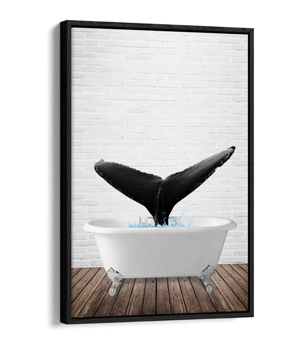 WHALE IN BATHTUB -QUIRKY BATHROOM FLOAT EFFECT CANVAS WALL ART PIC PRINT