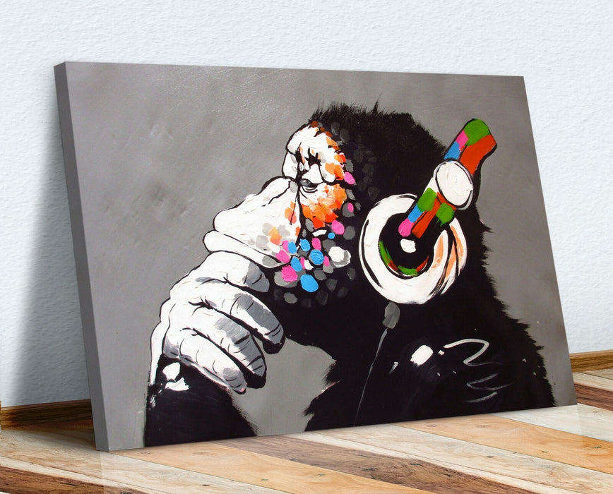 MONKEY DJ BANKSY CANVAS STREET WALL ART PRINT ARTWORK - GORILLA