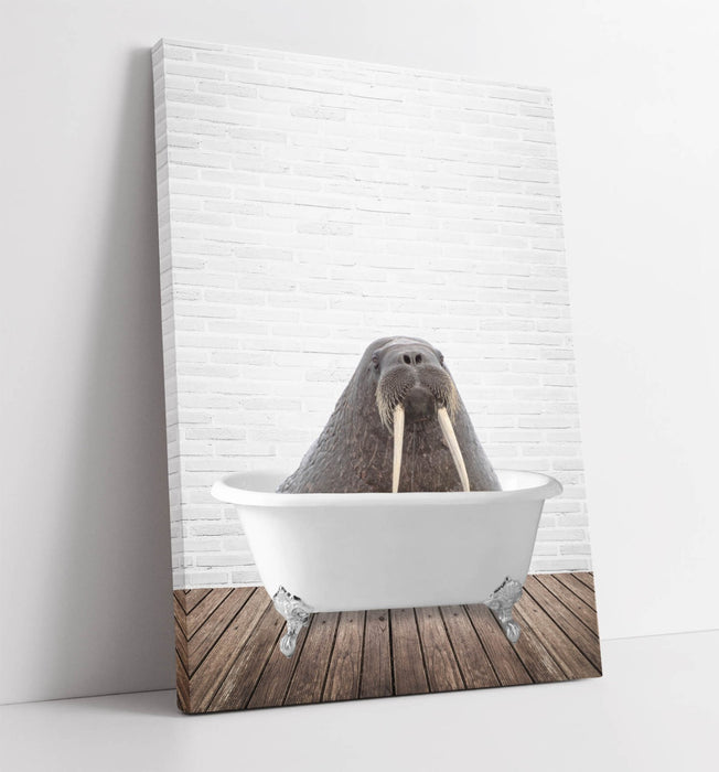 WALRUS IN BATHTUB -QUIRKY CANVAS WALL ART PRINT ARTWORK ANIMAL FRAMED BATHROOM