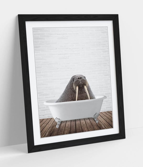 WALRUS IN BATHTUB -QUIRKY ART FRAMED POSTER PICTURE PRINT BATHROOM ARTWORK