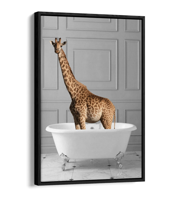 GIRAFFE IN BATHTUB -QUIRKY BATHROOM FLOAT EFFECT CANVAS WALL ART PIC PRINT