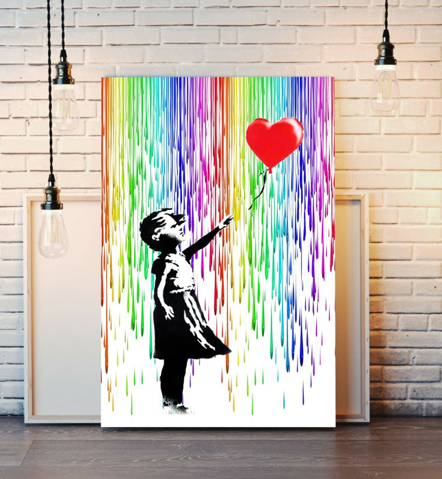 BALLOON GIRL RAIN CANVAS WALL ART PRINT ARTWORK FRAMED POSTER NOT BANKSY
