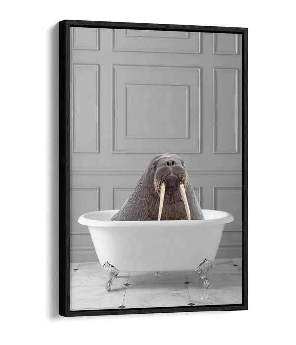 WALRUS IN BATHTUB -QUIRKY BATHROOM FLOAT EFFECT CANVAS WALL ART PIC PRINT