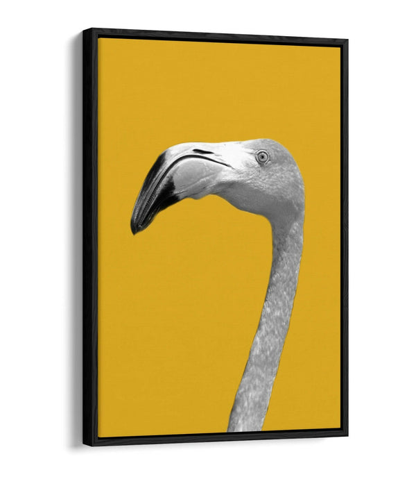 FLAMINGO HEAD YELLOW MUSTARD -FLOAT EFFECT CANVAS WALL ART PIC PRINT