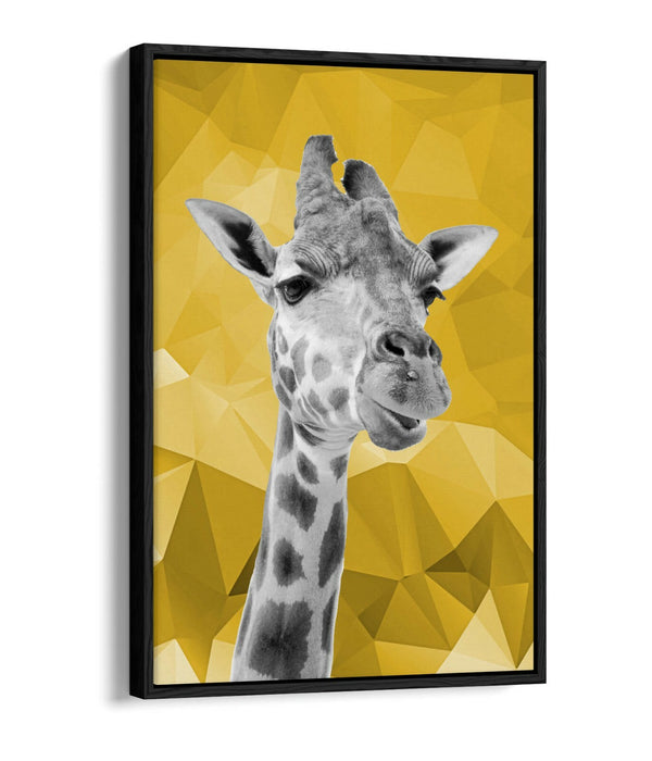 MUSTARD GEO GIRAFFE -FLOAT EFFECT CANVAS WALL ART PIC PRINT- BLACK & WHITE