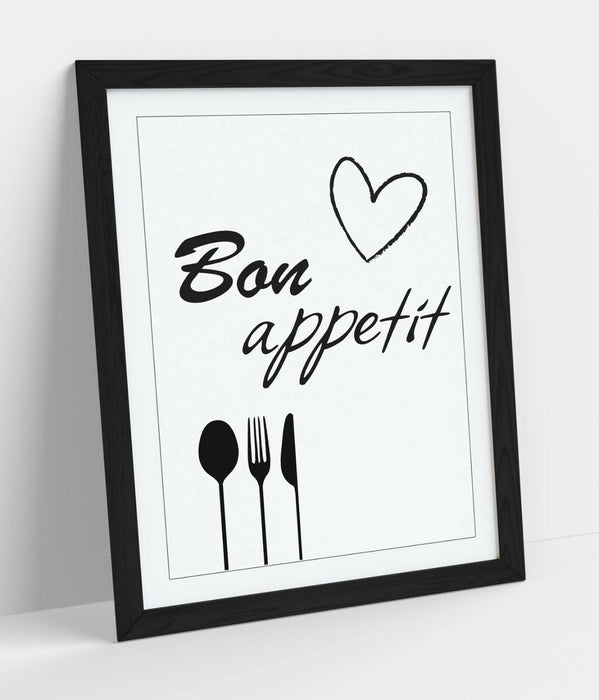 "BON APPETIT" KITCHEN HOME QUOTE SLOGAN -FRAMED WALL ART PICTURE PRINT