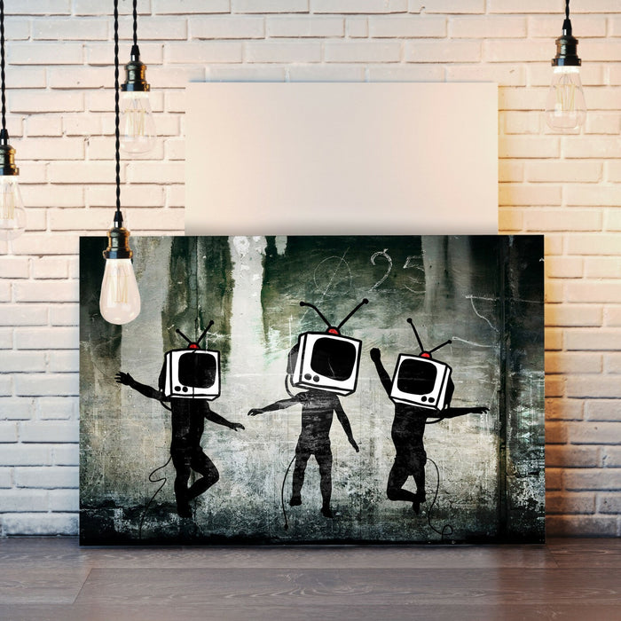 BANKSY - TV HEADS CANVAS STREET ART PRINT ARTWORK