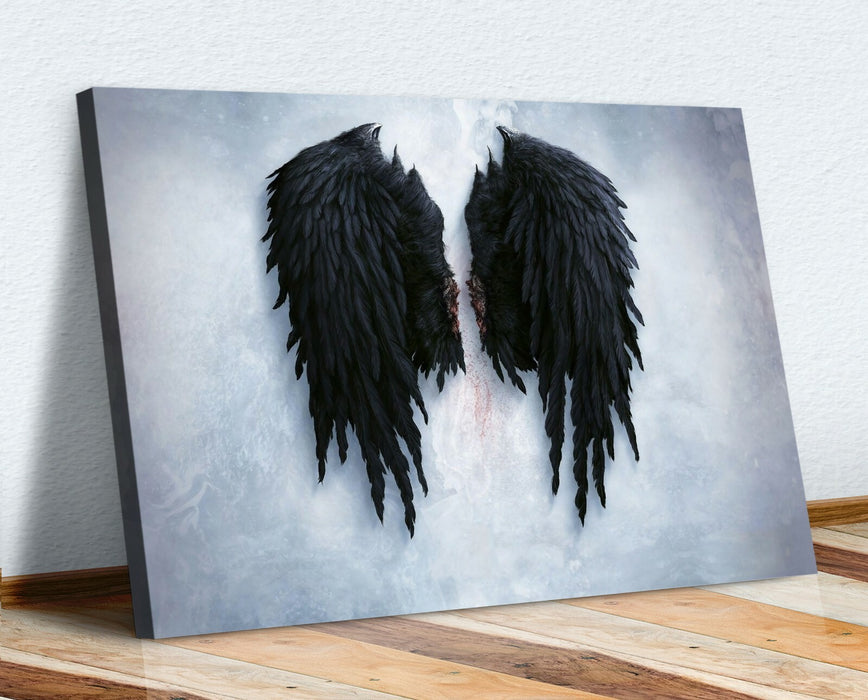 FALLEN BROKEN ANGEL WINGS BANKSY BLACK CANVAS STREET WALL ART PICTURE PRINT