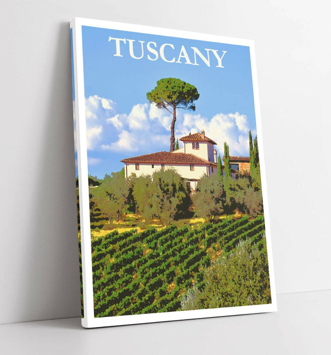 VINTAGE RETRO TUSCANY TRAVEL POSTER -CANVAS WALL ART PICTURE PRINT- BLUE
