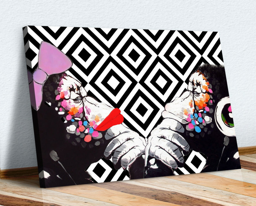 BANKSY DJ MONKEY THINKER DUO CANVAS WALL ART PRINT GEOMETRIC ARTWORK GRAFFITI