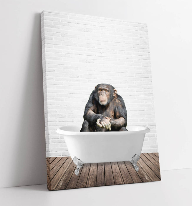 CHIMP IN BATHTUB -QUIRKY CANVAS WALL ART PRINT ARTWORK ANIMAL FRAMED BATHROOM