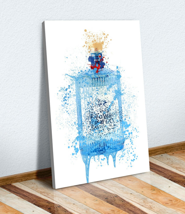 GIN BOTTLE CANVAS SPLASH WALL ART PRINT DECOR IRISH GUNPOWDER BLUE / TURQUOISE