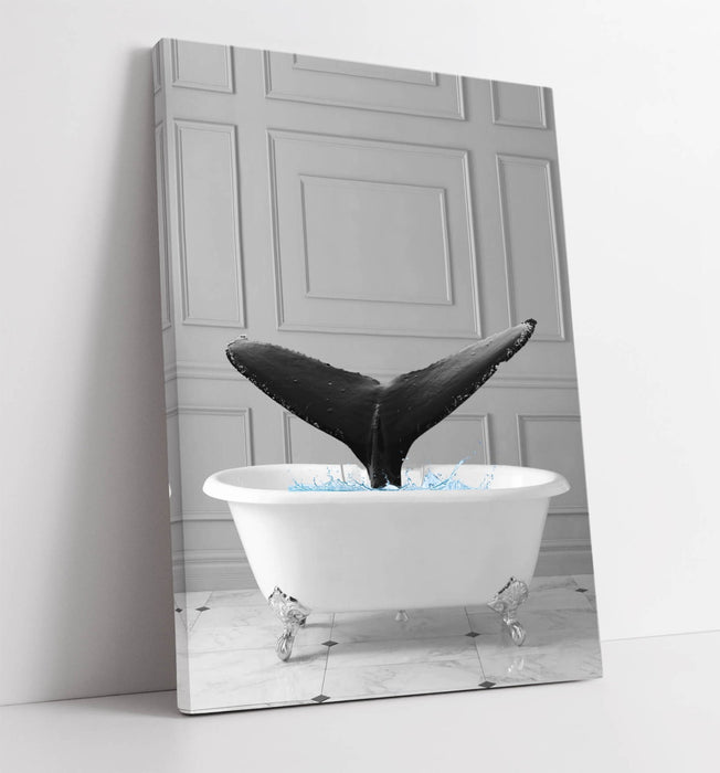 WHALE IN BATHTUB -QUIRKY CANVAS WALL ART PRINT ARTWORK ANIMAL FRAMED BATHROOM
