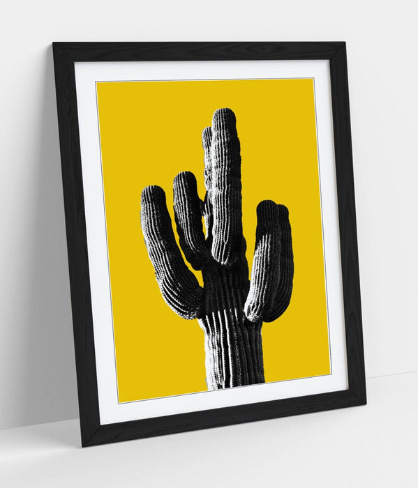 TRENDY B&W CACTUS POP ART YELLOW -ART FRAMED POSTER PICTURE PRINT ARTWORK