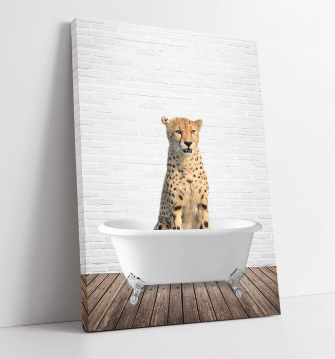 CHEETAH IN BATHTUB -QUIRKY CANVAS WALL ART PRINT ARTWORK ANIMAL FRAMED BATHROOM
