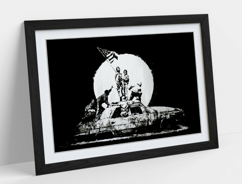 BANKSY FLAGS -ART FRAMED POSTER PICTURE PRINT ARTWORK- BLACK & WHITE