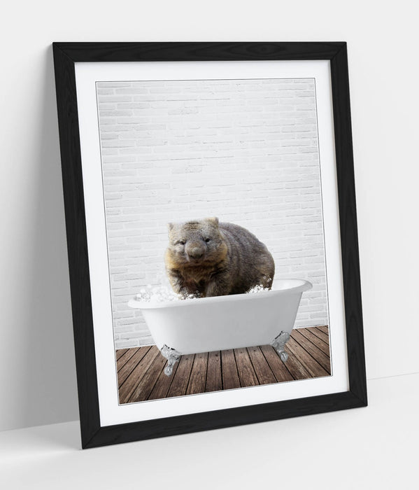 WOMBAT IN BATHTUB -ART FRAMED POSTER PICTURE PRINT BATHROOM ARTWORK