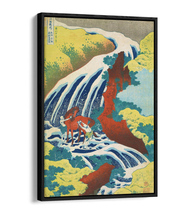 HOKUSAI YOSHITSUNE FALLS -FLOAT EFFECT CANVAS WALL ART PIC PRINT- GREEN RED