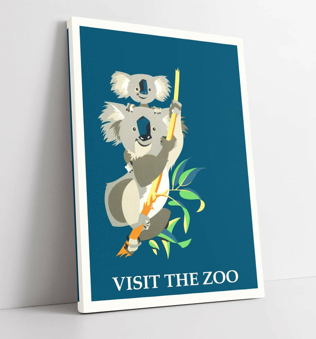 VINTAGE RETRO VISIT THE ZOO KOALA POSTER -CANVAS WALL ART PICTURE PRINT
