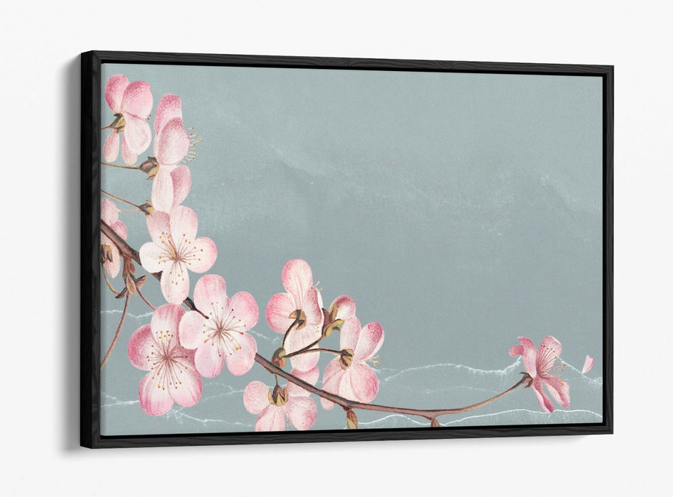 CHERRY BLOSSOM -FLOAT EFFECT CANVAS WALL ART PIC PRINT- BLUE GREY PINK