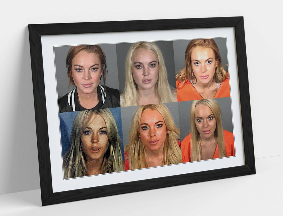 LINDSEY LOHAN MUGSHOTS -ART FRAMED POSTER PICTURE PRINT ARTWORK- GREY
