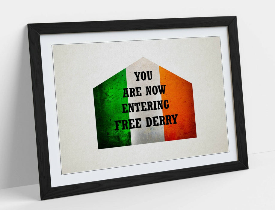 FREE DERRY CORNER IRISH TRI-COLOUR, DERRY GIRLS -FRAMED WALL ART PICTURE PRINT