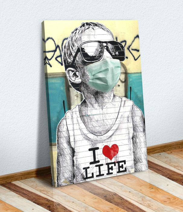 BANKSY CANVAS I HEART LIFE LOVE WALL ART PRINT ARTWORK GRAFFITI MASK