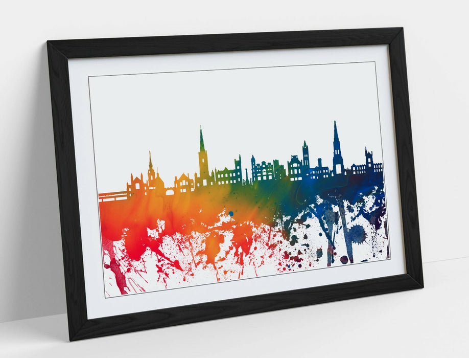 DERRY CITY SKYLINE RAINBOW SPLASH ART -FRAMED WALL ART PICTURE PRINT POSTER