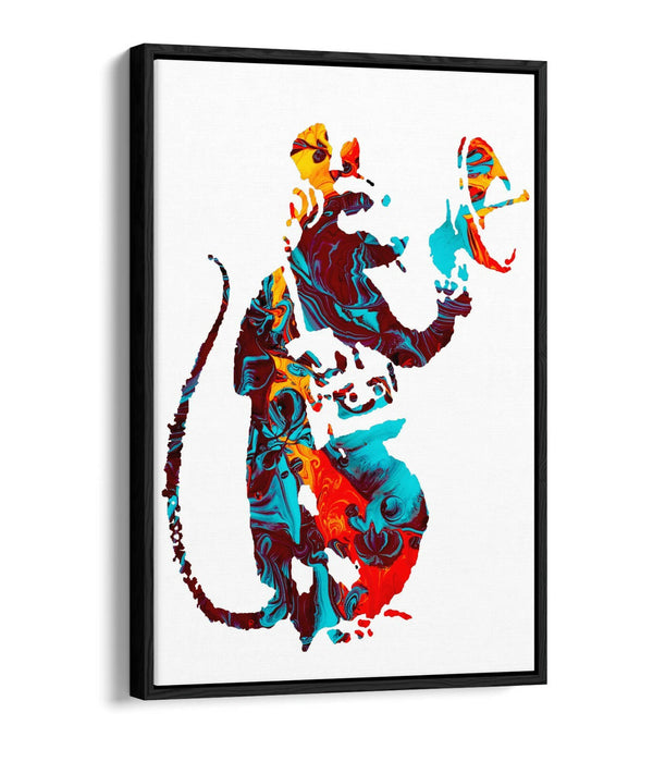 BANKSY, RADAR RAT MULTI COLOUR MARBLE ART -FLOAT EFFECT CANVAS WALL ART PRINT