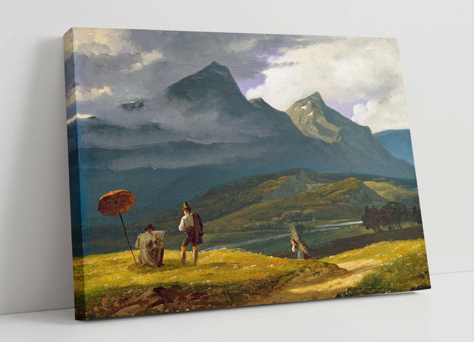 WILHELM BENDZ, MOUNTAIN LANDSCAPE -CANVAS WALL ART FRAMED PRINT PAINTING