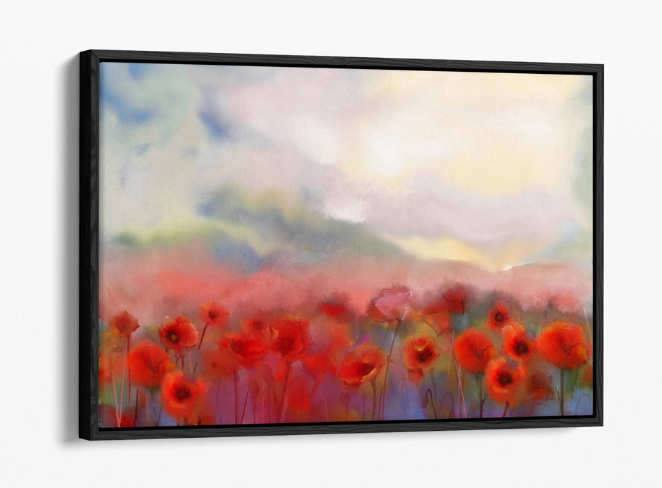 RED POPPY FLOWER FIELD BLURRED HOME DECOR FLOAT EFFECT CANVAS WALL ART PRINT