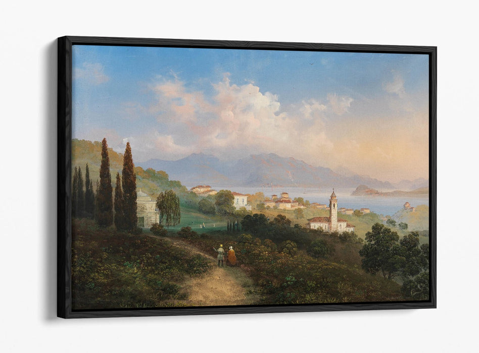 CARLO BOSSOLI, VIEW OF LAKE COMO & MENAGGIO -FLOAT EFFECT CANVAS WALL ART PRINT