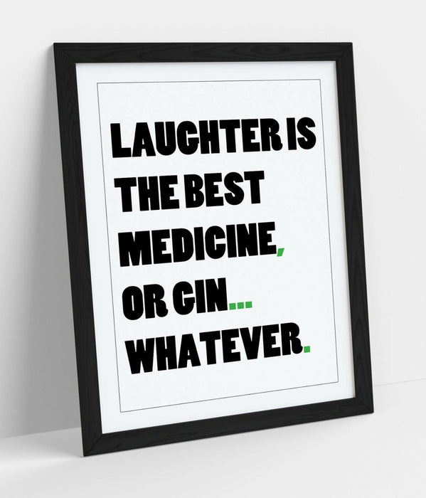 "GIN IS THE BEST MEDICINE" KITCHEN QUOTE SLOGAN -FRAMED WALL ART PICTURE PRINT