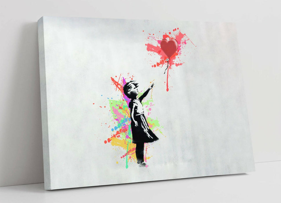 BANKSY, BALLOON GIRL RAINBOW SPLASH ART 2 -CANVAS WALL ART PRINT ARTWORK FRAMED