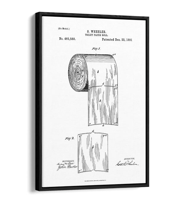 TOILET PAPER PATENT MINIMALIST LINE ART -FLOAT EFFECT CANVAS WALL ART PRINT