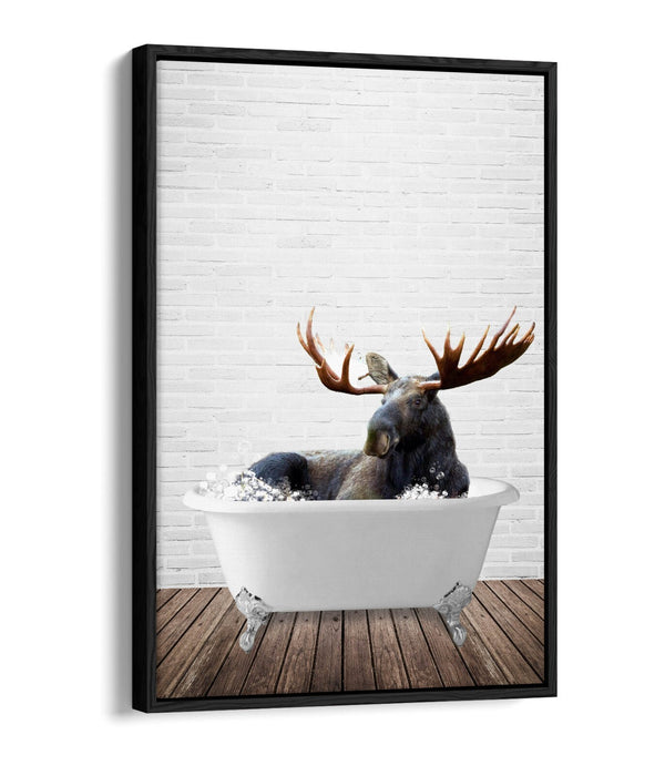MOOSE IN BATHTUB -QUIRKY BATHROOM FLOAT EFFECT CANVAS WALL ART PIC PRINT