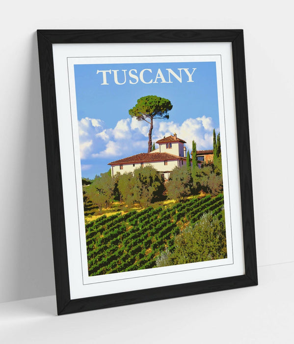 VINTAGE RETRO TUSCANY TRAVEL POSTER -FRAMED WALL ART PICTURE PRINT- BLUE