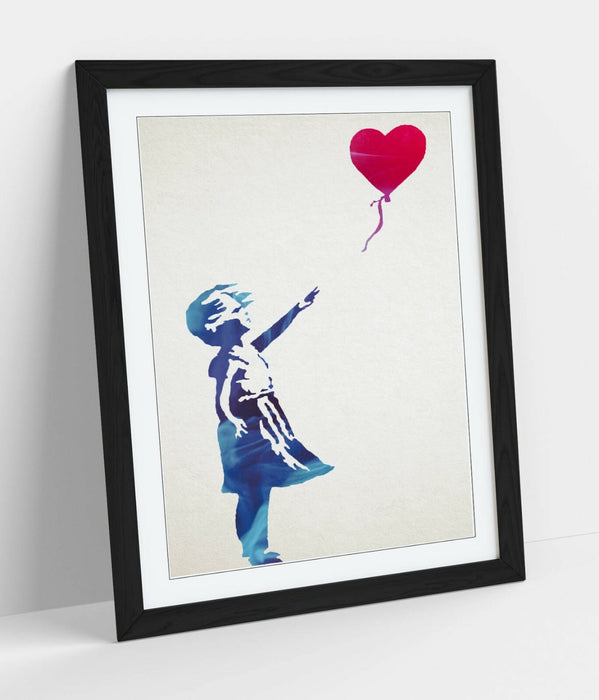 BANKSY, BALLOON GIRL BLUE RED ART -FRAMED WALL ART PICTURE PRINT