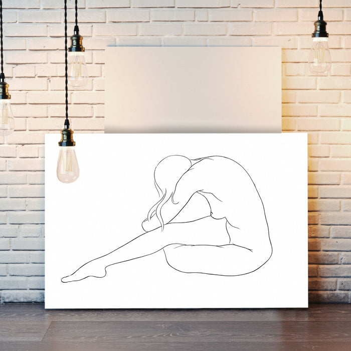 CANVAS WALL ART PRINT ARTWORK BLACK AND WHITE NUDE WOMAN LINE DRAWING