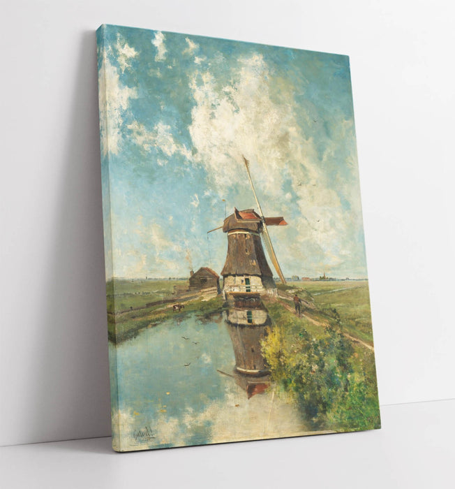 PAUL GABRIEL, A WINDMILL ON A POLDER WATERWAY -CANVAS WALL ARTWORK PICTURE PRINT