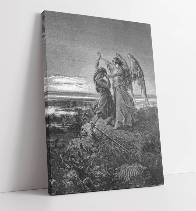 GUSTAVE DORE, JACOB WRESTLES WITH ANGEL -CANVAS WALL ARTWORK PICTURE PRINT