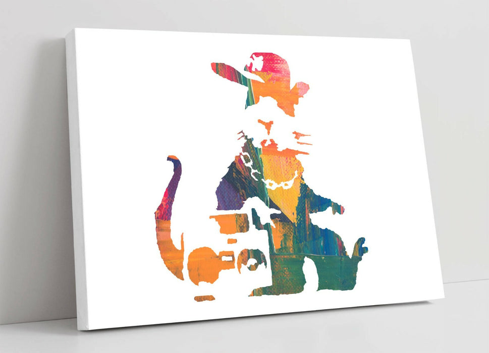 BANKSY, GANGSTA RAT RAINBOW PAINT EFFECT -CANVAS WALL ART PRINT ARTWORK FRAMED