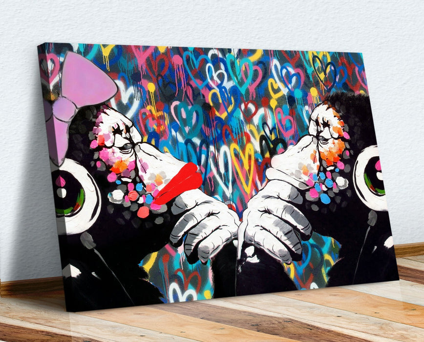 MONKEY DJ BANKSY STYLE LOVE WALL CANVAS STREET WALL ART PRINT - DOUBLE GORILLA