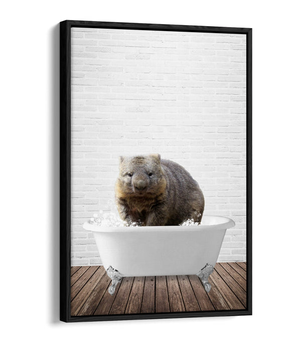 WOMBAT IN BATHTUB -QUIRKY BATHROOM FLOAT EFFECT CANVAS WALL ART FUNNY PRINT