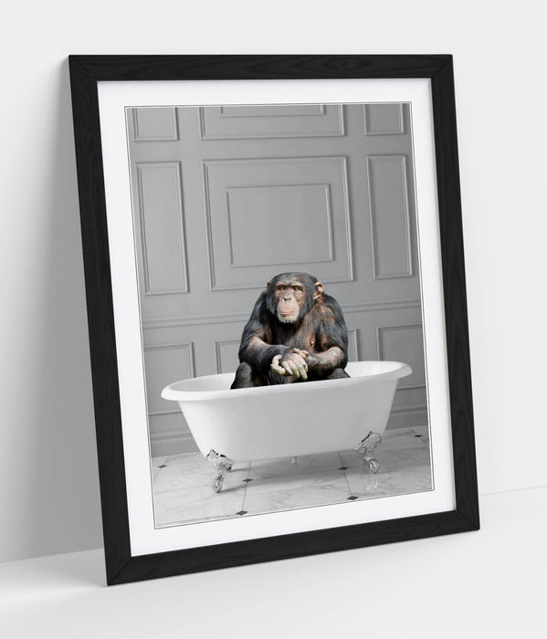 CHIMP IN BATHTUB -QUIRKY ART FRAMED POSTER PICTURE PRINT BATHROOM ARTWORK