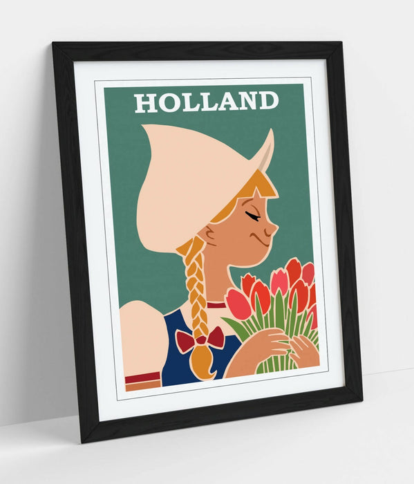VINTAGE RETRO HOLLAND TRAVEL POSTER -FRAMED WALL ART PICTURE PRINT- TEAL
