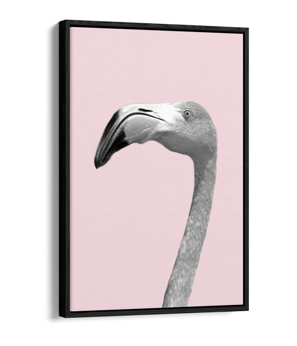 FLAMINGO HEAD BLACK WHITE PINK -FLOAT EFFECT CANVAS WALL ART PIC PRINT