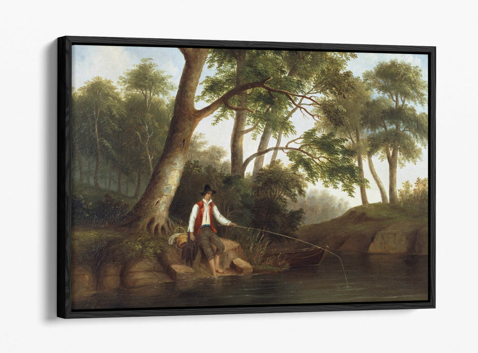 ROBERT S DUNCANSON, MAN FISHING -FLOAT EFFECT CANVAS WALL ART PRINT