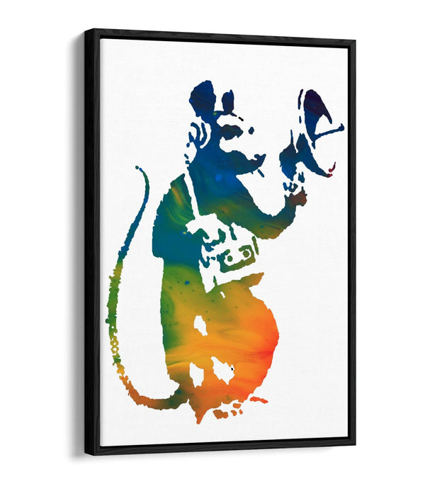 BANKSY, RADAR RAT RAINBOW ART -FLOAT EFFECT CANVAS WALL ART PRINT