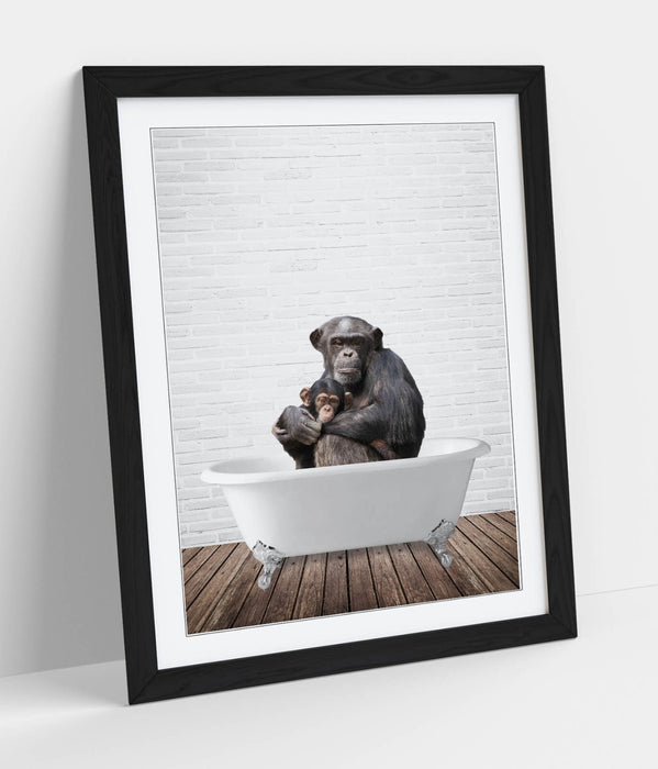 MONKEY CHIMP IN BATHTUB -QUIRKY ART FRAMED POSTER PICTURE PRINT BATHROOM ARTWORK